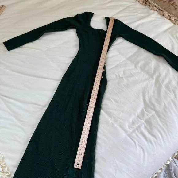 Y2K Windsor dark green ribbed bodycon maxi dress size small - Picture 2 of 4